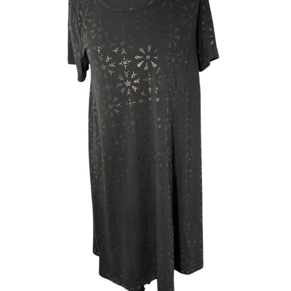 Black LuLaRoe Medium oversized t-shirt dress with floral geometric pattern